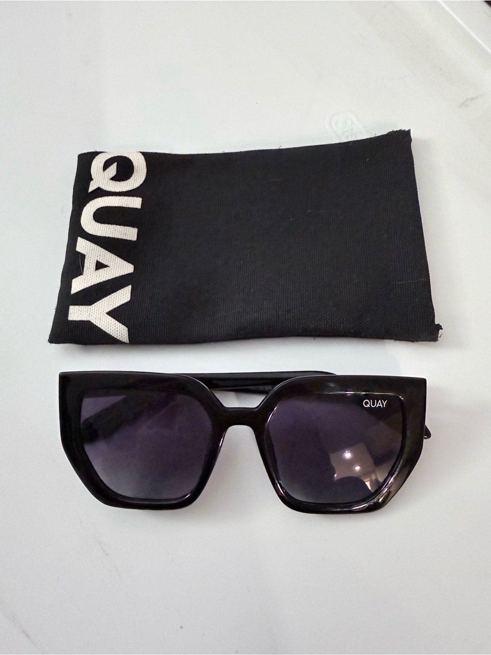 Quay Australia Black Square Sunglasses with Branded Pouch